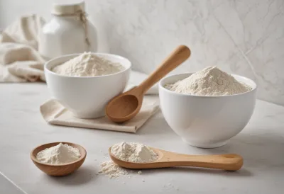 Marine and bovine collagen powders side by side on a clean light surface